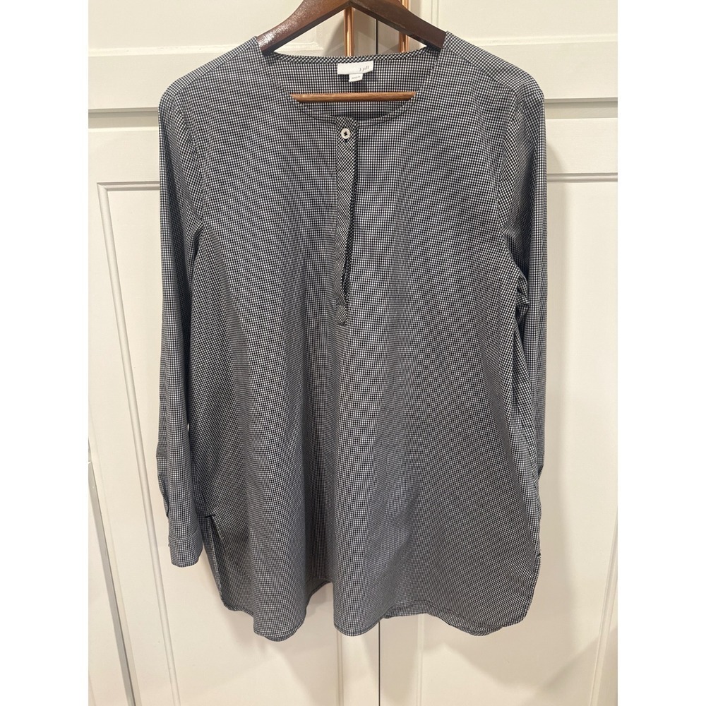 J. Jill Black & White Gingham Button Down Long Sleeve Tunic Top XL Extra Large
